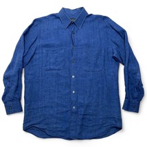 Ermenegildo Zegna Shirt Mens Medium 100% Linen Collared Button Up Long S... - £38.45 GBP