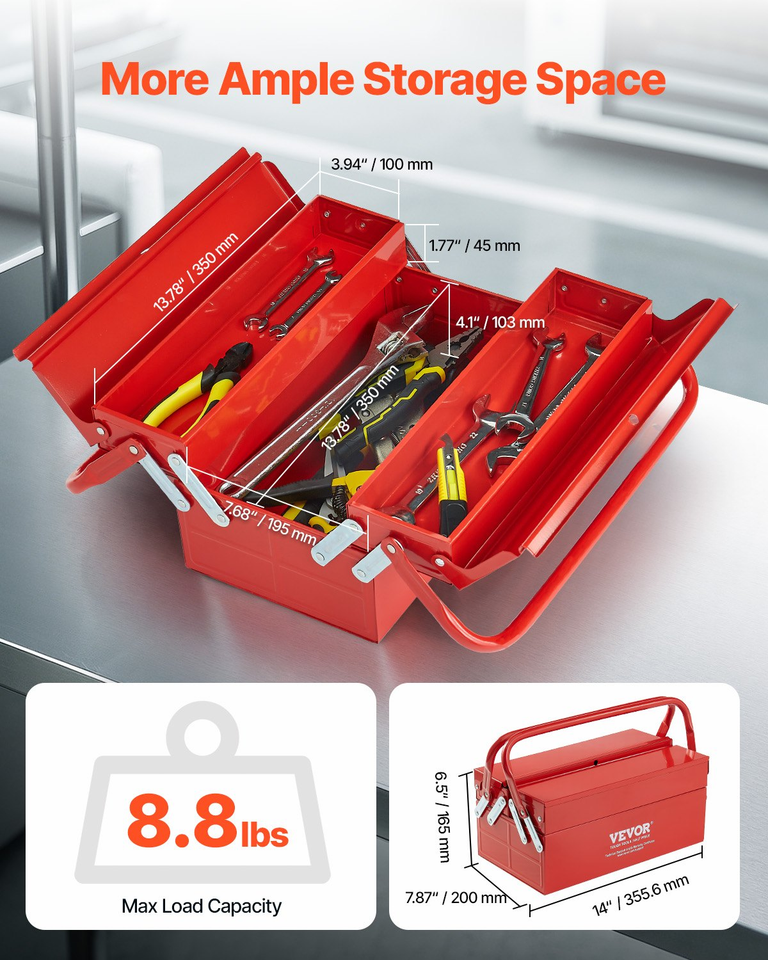 Tool Box 14-inch 2-Tier 3-Tray Folding Cantilever Toolbox with Handle Red - $44.50