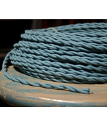 Slate Blue Twisted Cloth Covered Wire, Vintage Braided Lamp Cord, Antique - £1.08 GBP