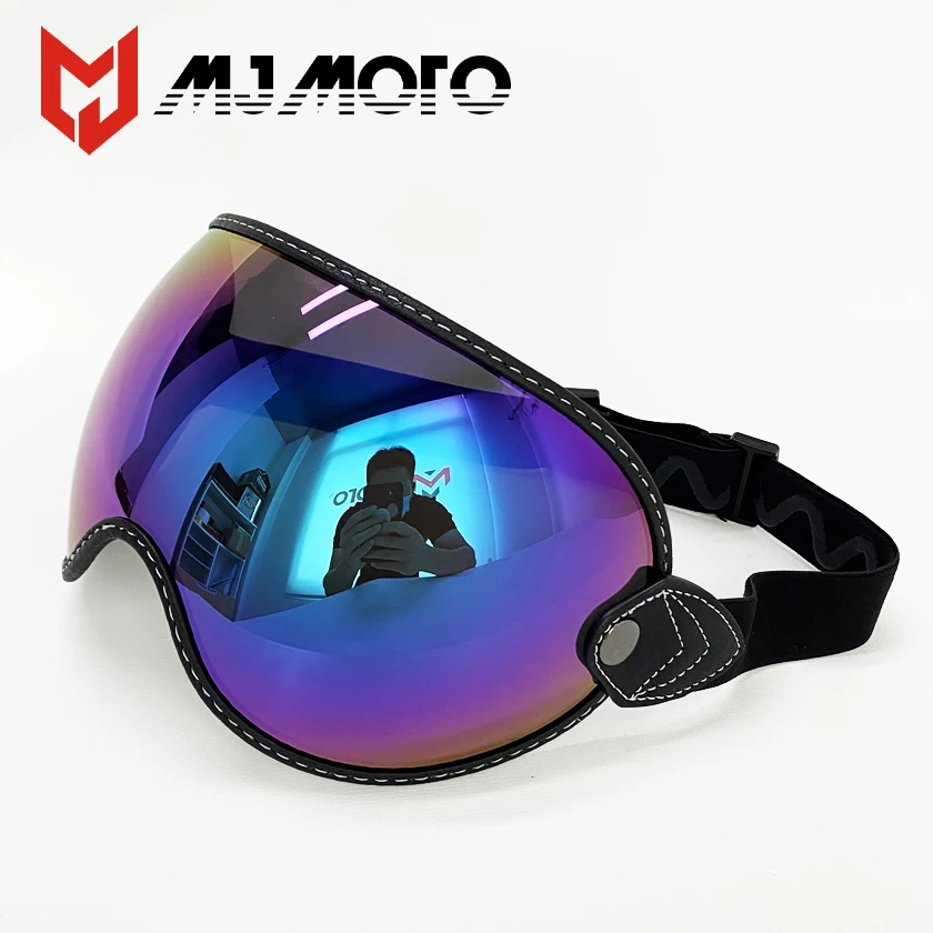 Retro Motorcycle Helmet Lens Goggles Gles Flip up Lens Bubble  Face Shield Mask  - £166.67 GBP