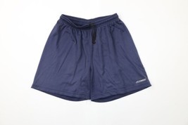 Vintage 90s Reebok Mens Small Faded Spell Out Above Knee Mesh Shorts Navy Blue - £43.11 GBP