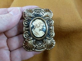 (cs90-35) Gentle Woman lady hair ponytail black CAMEO brass Brooch pin P... - $347.00 MXN