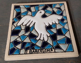 Barcelona Refridgerator Magnet Dove Mosiac Tile Enameled Souvenir Spain 3x3 - $11.63