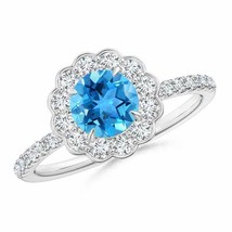 Authenticity Guarantee 
ANGARA Swiss Blue Topaz Flower Ring with Diamonds in ... - £938.65 GBP
