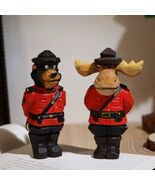 Handcrafted Wooden Mountie Figurines Bear &amp; Moose Rustic Carved Decor - $35.46