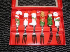 Vintage Home For The Holidays Christmas Cocktail Forks - Set of 6 Canape... - $11.26 CAD