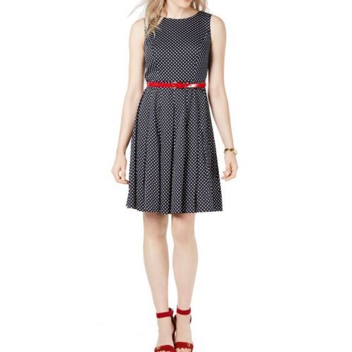 TOMMY HILFIGER NEW Women&#39;s Belted Polka-dot Fit &amp; Flare Dress - $71.59