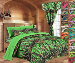 14 Pc Full Size Biohazard Green Camo Comforter, Sheets, Pillowcases, Curtains!! - $127.71