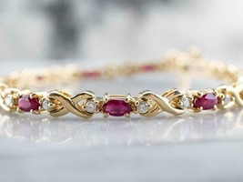 9.13CT Oval Cut Simulated Ruby Infinity Link Bracelet Gold Plated 925 Silver - £158.23 GBP