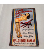 Airplane plane hangar mecahnic pinup girl steel metal sign - $1,661.50 MXN