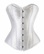 White Satin Gothic Burlesque Bustier Waist Training Costume Overbust Corset Top - £62.37 GBP