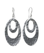 Solid Sterling Silver Arts &amp; Crafts Hammered Open Concentric Ovals Earrings - £23.46 GBP
