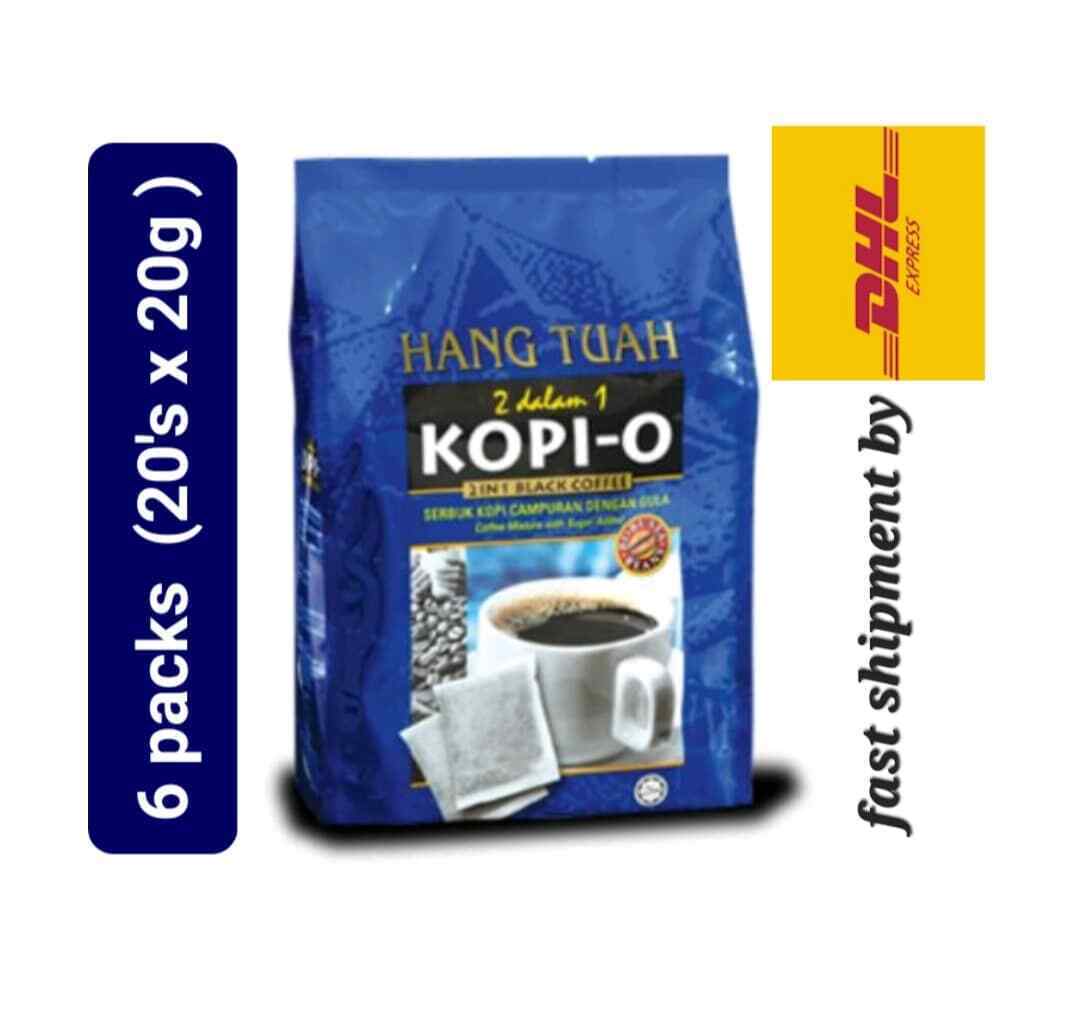 Hang Tuah Kopi-O 2 in 1 Black Coffee Robusta Beans 6 packs (20's x 25g) DHL Expr - £97.80 GBP