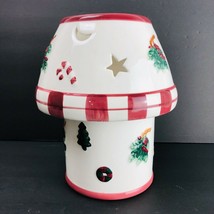 Christmas Ceramic Lamp Shade Candle Holder Set 4&quot; Jar Flameless Red Vintage - $34.99