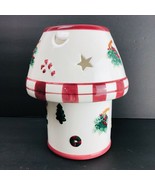 Christmas Ceramic Lamp Shade Candle Holder Set 4&quot; Jar Flameless Red Vintage - £27.52 GBP