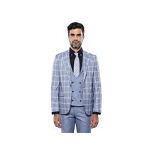 Men 3pc European Vested Suit WESSI by J.VALINTIN Extra Slim Fit JV30 blue plaid image 6