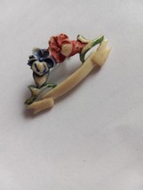 Floral Pin Antique Hand painted Carved Bovine Bone Flowers Brooch 1.5 Inches - £10.11 GBP