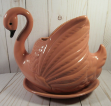 Vase Salmon Pink Swan Medium 8&quot; x 9&quot; Natural White Clay Hand Crafted Well-Made. - £12.60 GBP