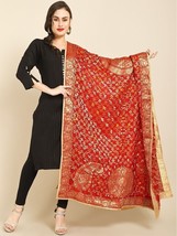 Bandhani Scarf Chunni Red &amp; Gold-Toned Woven Designer Wedding Dupatta With Zari - £11.43 GBP