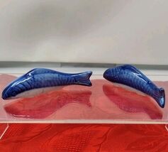 2X Vintage Blue Porcelain Koi Fish Goldfish Chopstick Rests set of 2 Japan - $9.98