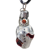 Department 56 Miniature Blown Glass Snowman w/ Cardinal Ornament Czech Republic - £10.38 GBP