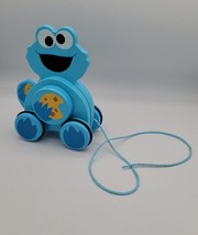 Bright Starts Sesame Street Snack &amp; Stroll Cookie Monster Wooden Pull Toy CLEAN - £8.29 GBP
