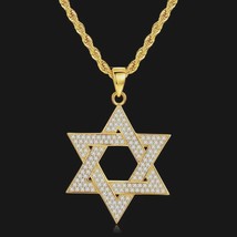 CZ Gold Jewish Star of David Pendant Protection Necklace For Men Chain 24&quot; - £7.88 GBP