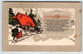 Christmas Postcard  AM Davis 1919 Rustic Country Scene Vintage Cottage Trees - £9.42 GBP