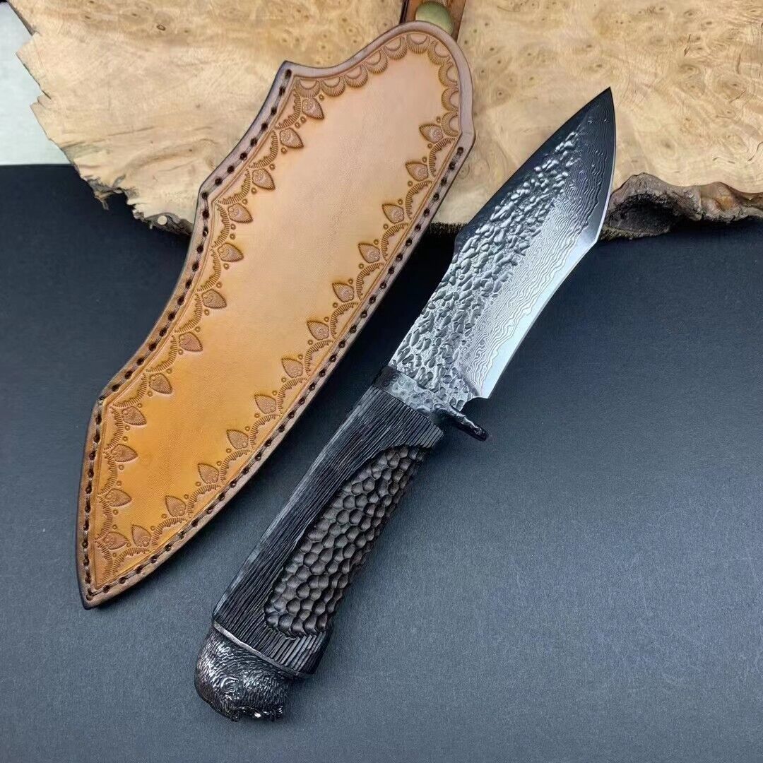 Vg10 Hunting Knife Fixed Blade Damascus Steel Handcrafted Steel Gorilla ... - $128.70