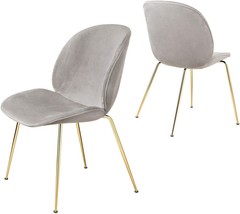 A Pair Of Gia Modern Dining Chairs With Velvet Upholstery Are Available In Light - £86.53 GBP
