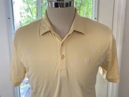 Travis Mathew Golf Polo Yellow/Gold Striped Palm Trees Casual Work Mens ... - $24.74