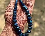 Electroplated Metallic Blue Rondelle Faceted Glass Bead Mala Necklace, 17&quot;+ - £13.45 GBP