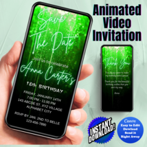 Any Age Invite Green 2 Falling Star Digital Invitation Animated Video In... - £4.68 GBP