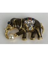 Vintage Beautiful Rhinestone Pearl Brooch Lapel Pin Elephant - LOOK - $21.86 CAD