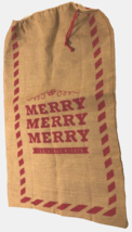 Merry Christmas Wishes Brown Santa&#39;s Gift Red Burlap Sack Bag 26X42 Unused - $14.84