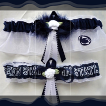 Penn State Nittany Lions White Organza Fabric Flower Wedding Garter Set NB - £19.54 GBP