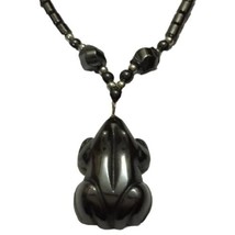 Black Non-Magnetic Hematite Frog Pendant Necklace 17&quot; Long111 - £12.02 GBP