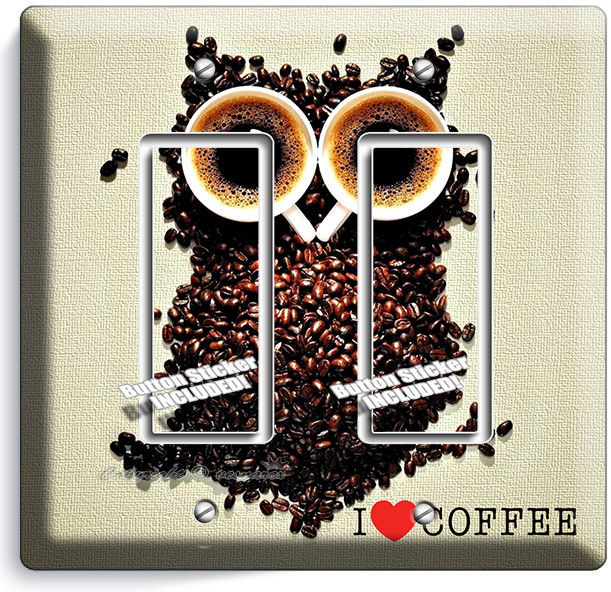I LOVE HEART COFFEE BEANS OWL DOUBLE GFCI LIGHT SWITCH PLATE COVER HOUSE DECOR