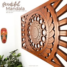 Carved Wooden Wall Art - Large Mandala Hand Carved Decorative Headboard, Wood ar - £187.76 GBP