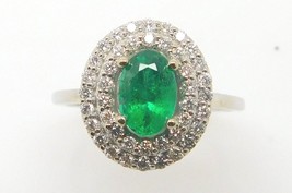 Authenticity Guarantee 
14k White Gold Genuine Natural Emerald Ring with Doub... - £2,081.15 GBP