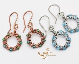 Handmade copper or stainless steel earrings: beaded wire wrapped circles - £16.52 GBP