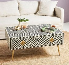 New Handmade Bone onlay 1 Drawer Coffee Table Black &amp; White Color, Bone ... - $937.22 CAD