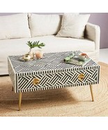 New Handmade Bone onlay 1 Drawer Coffee Table Black &amp; White Color, Bone ... - $12,395.30 MXN
