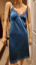 Vtg Blue 36 (M) Merville Antron III Nylon Tricot Full Slip Gown Nightgown USA - £14.24 GBP