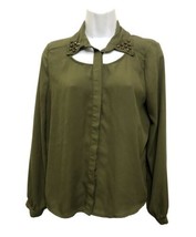 Foreign Exchange Olive Green Long Sleeve Blouse Button-Up Collar Studs P... - $9.99