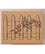 Wooden Mounted Rubber Stamp Picket Fence with Ivy by Greenbrier Int. 3&quot; ... - £3.15 GBP