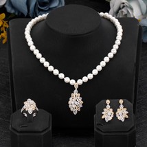 Luxury Pearl Pendant Sets for Women Jewelry Accessories Cubic Zirconia Bridal Ne - £43.28 GBP