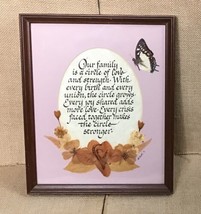 Framed Vintage Handmade Our Family Dried Flowers Butterfly Calligraphy Art - $25.74