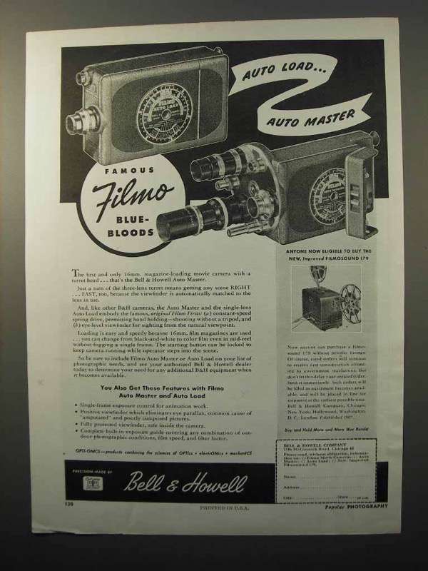 Primary image for 1945 Bell & Howell Filmo Auto Load Movie Camera Ad