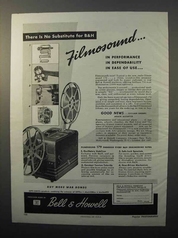1945 Bell & Howell Filmosound 179 Movie Projector Ad - £14.50 GBP